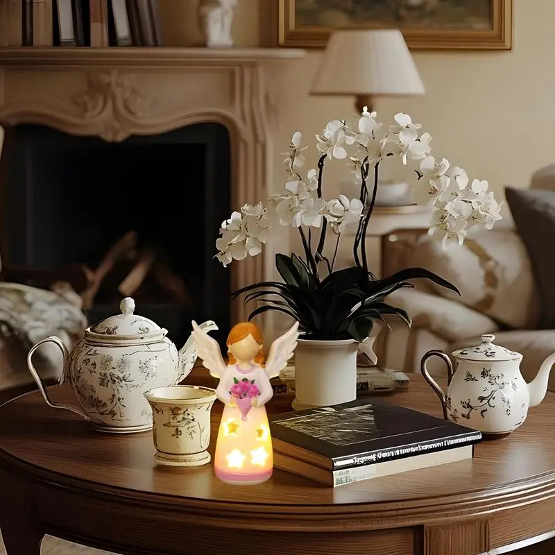 Candlestick Lamp Angel Statue Lamp For Living Room Figurines Decorative Statue Ornament With LED Light Resin Home Decoration For - view 3