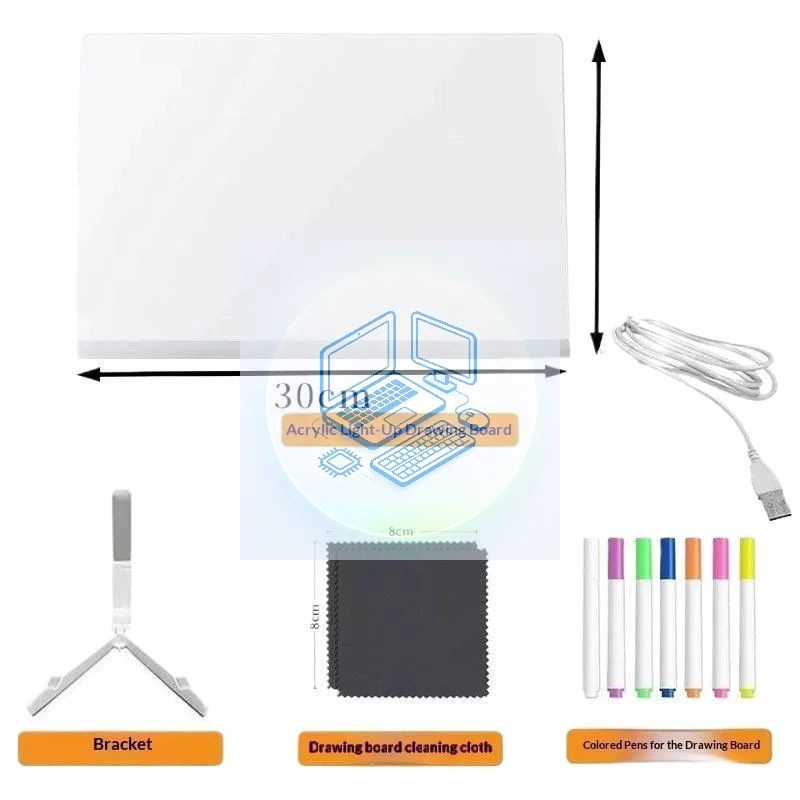 Rechargeable LED Acrylic Drawing Board Night Light, Erasable DIY Note Board With 7 Pens, Creative Painting Toy For Birthday Gif