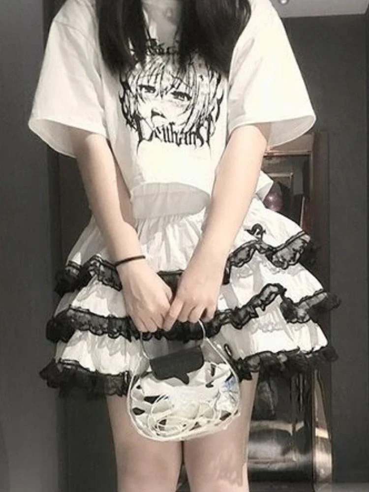 Black Winter Gothic Kawaii Skirt Women Elastic Japanese Sweet Korean Y2k Skirt Female Lace Dark Academia Party Mini Skirt 2024