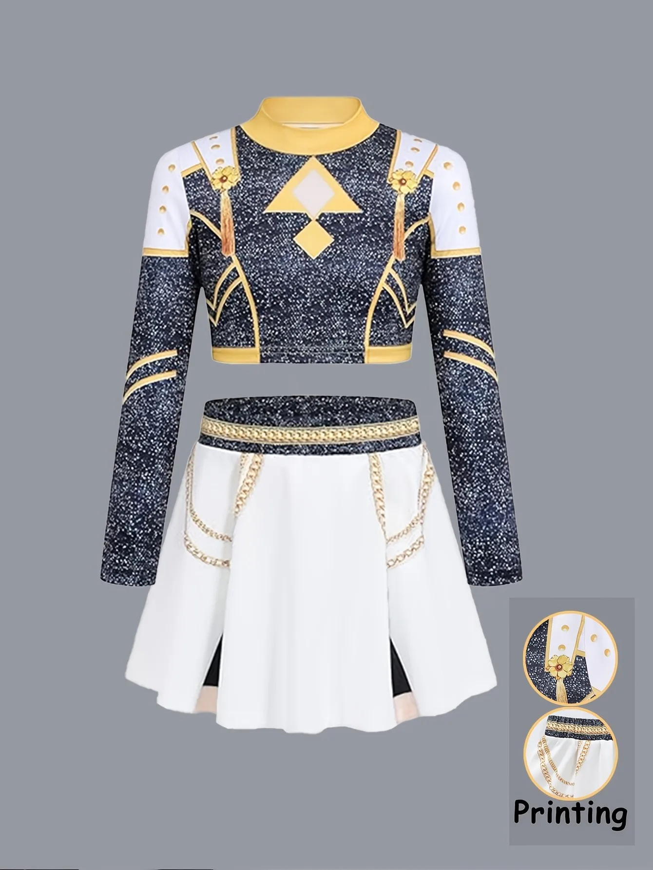 Kids Girls 2-Piece Sparkly Cheerleading Crop Top & Skirt Set for Stage Dance & Cheer Performances