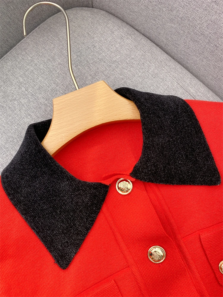 Knitted cardigan, red jacket, women\'s autumn \