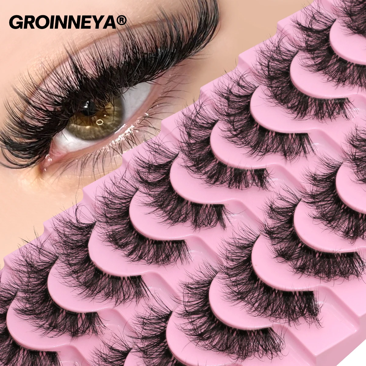 GROINNEYA Fluffy Eyelashes 5/10 Pairs Natural False Eyelashes Long Makeup Reusable 3D Curl Lashes Extension Eyelashes for Beauty