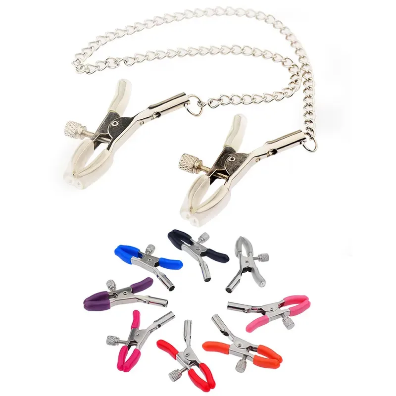 女性用乳首クランプ、金属チェーン付き陰唇クリップ刺激マッサージ器、BDSMセックスグッズ