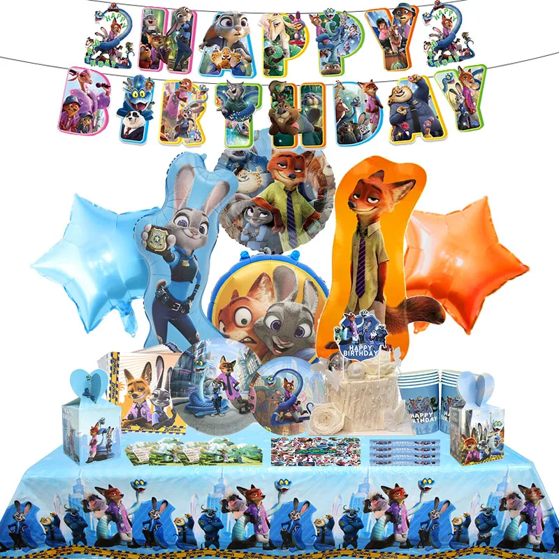 Zootopia 2 Birthday Party Decoration New Digital Balloons Combo Foil Latex Balloon Disposable Tableware For Kids Event Supplies