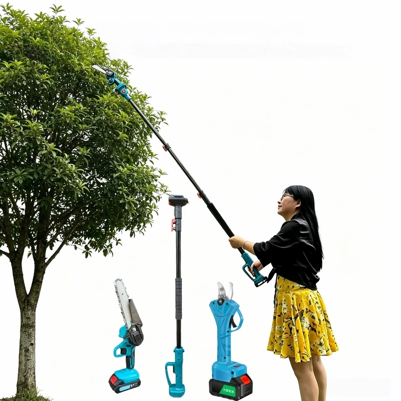 Tijeras de podar telescópicas de 1.7m con varilla de hierro, tijeras de podar de 2.5cm, sierra de 6 pulgadas, motosierra eléctrica a batería, tijeras de podar eléctricas telescópicas