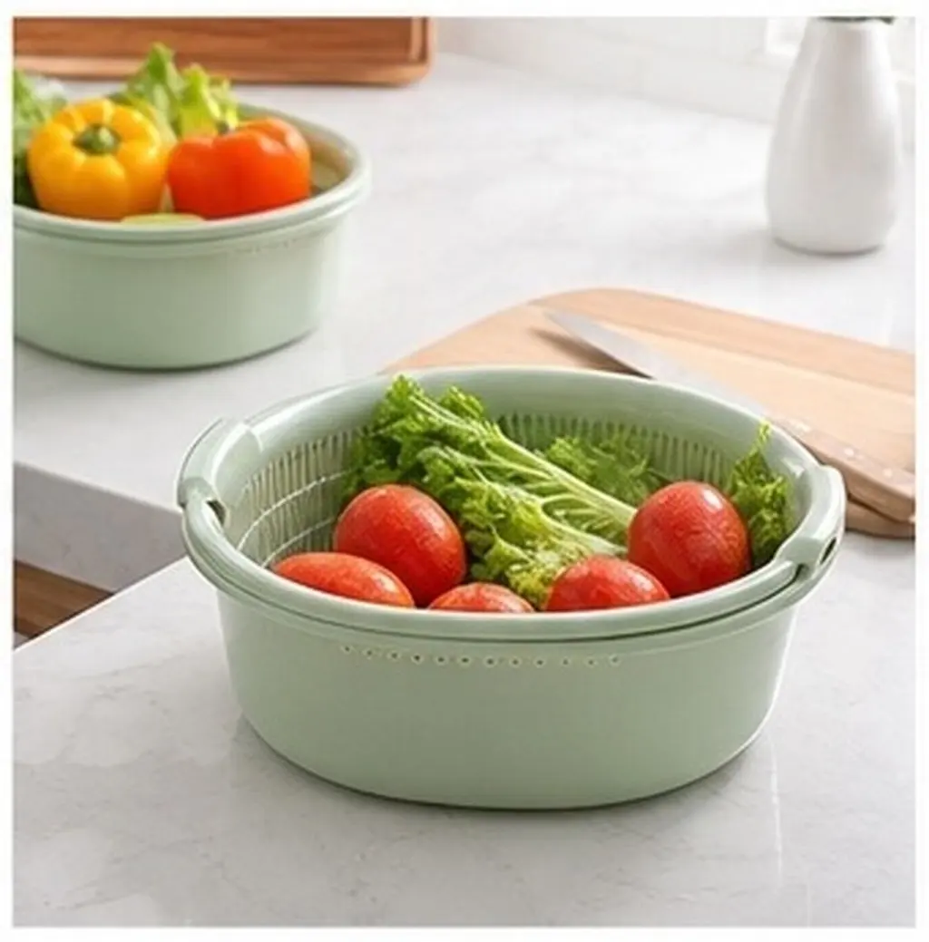2 in 1 Multi Purpose Plastic Strainer Set for Fruits Vegetables Washing Draining Storage Stackable Colander Bowl Combo