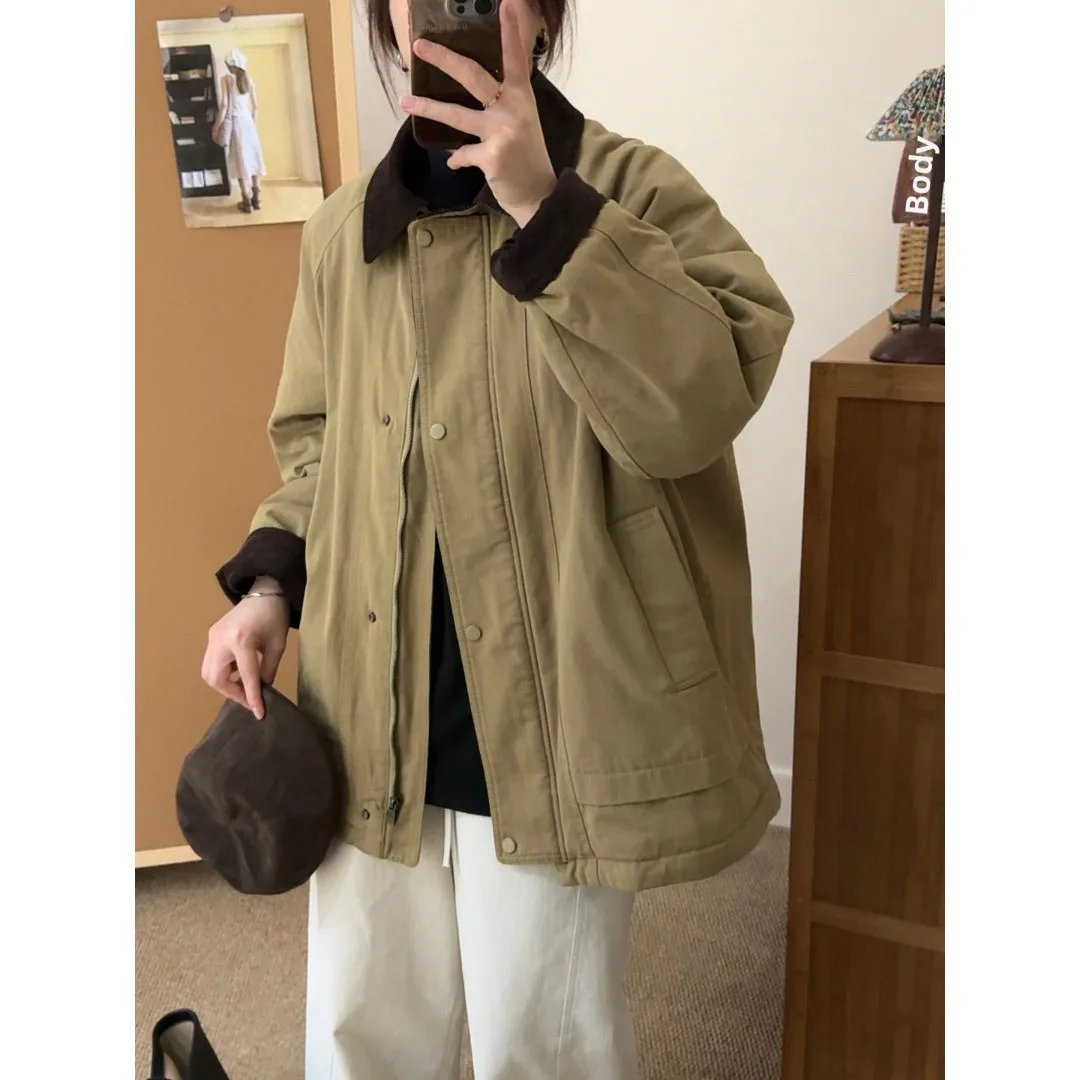 

Retro Artistic Collared Cotton Jacket Women's Winter High-End Loose Versatile Petite Trendy Cotton Clothes