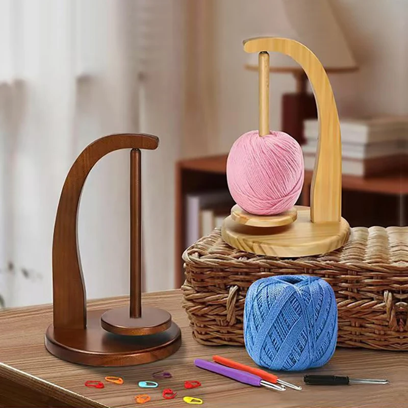 Wooden Yarn Holder Spinning Knitting Tools Crochet Yarn Holder Rotating Magnetic Thread Spool Wool Ball Winder Rotation Spinner