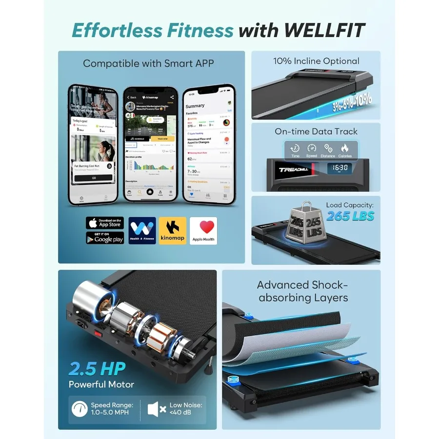 جهاز مشي أوتوماتيكي قابل للطي مع 10 مائل للاستخدام في المكتب المنزلي، قدرة شديدة التحمل بسعة 400 رطل، تصميم مكتبي هادئ لتوفير المساحة #2