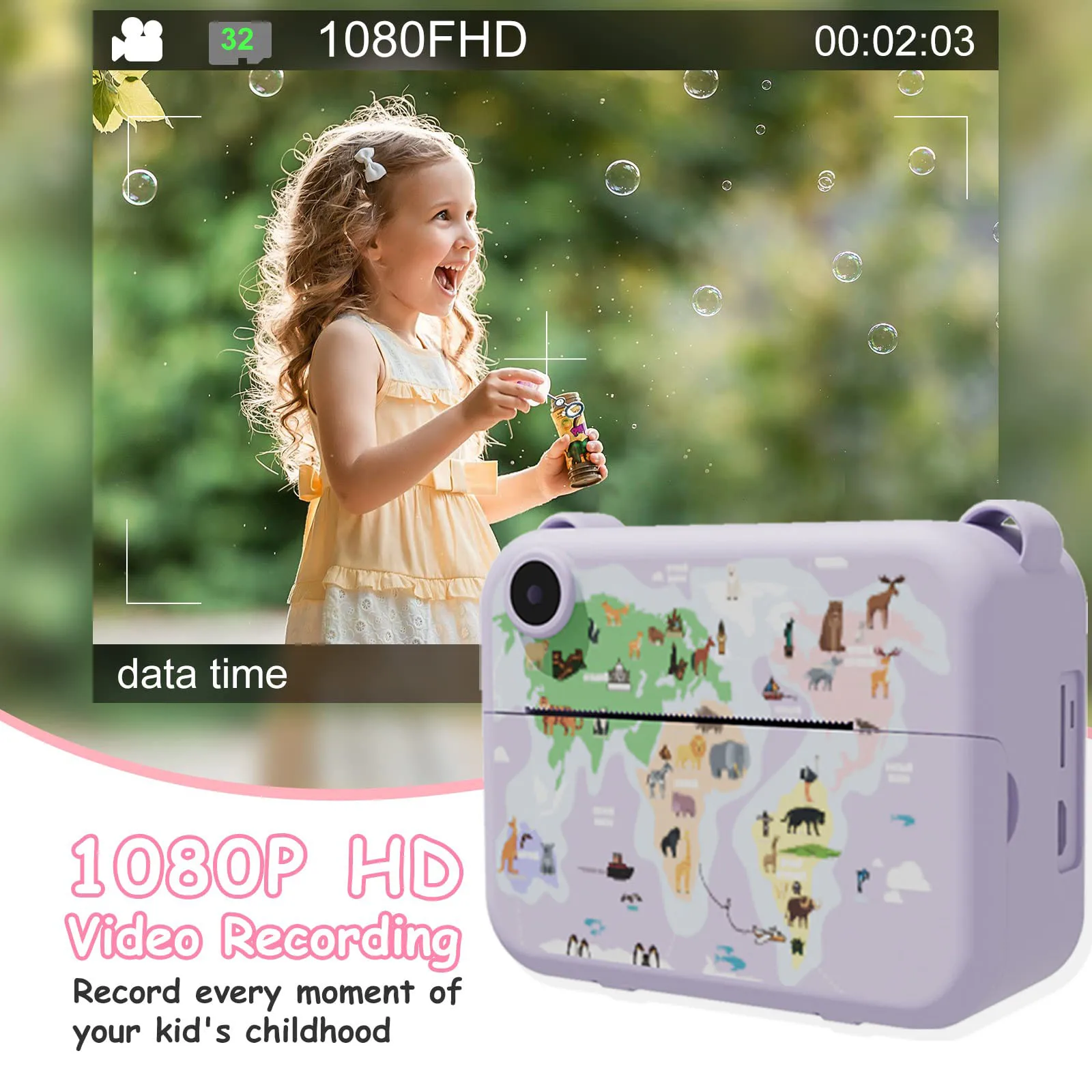 Instant Print Camera for Kids, Christmas Birthday Gifts for Girls Boys Age 3-12, HD Digital Video Cameras for Toddler