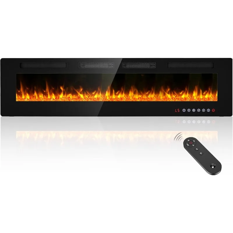 BREEZEHEAT 72inch Electric Fireplace Recessed Wall Mounted-Ultra Thin Fireplace Heater for Living Room/Bedroom with 2 Heat Vents