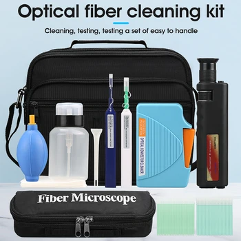 12pcs/set Fiber Cleaning Kit Fiber Optic FTTH Tool Kit Network Testing Tool with 400X Fiber Inspection Microscope etc