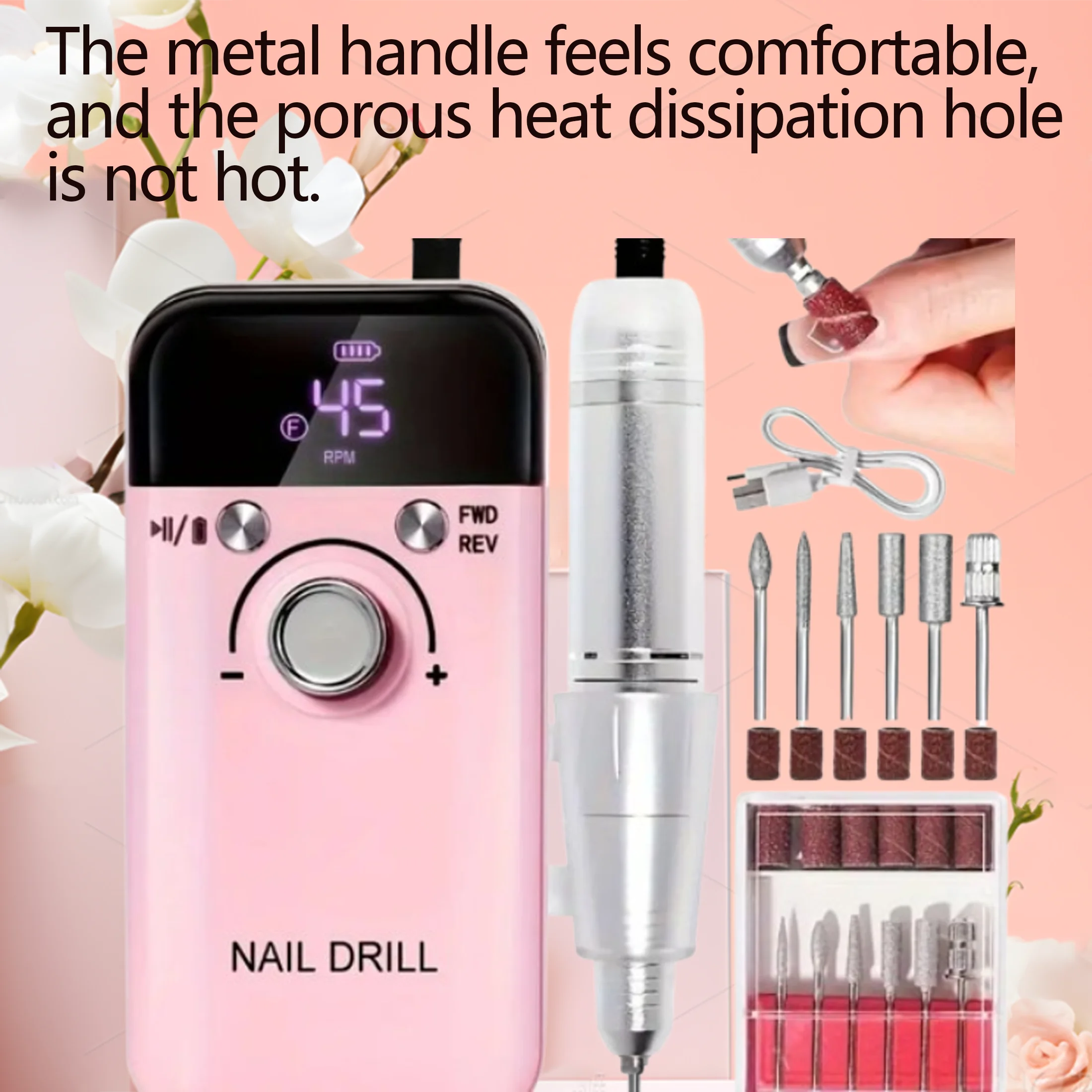 

Professional electric nail drill, suitable for acrylic gel nail tools, rechargeableportable nail file manicure kit,
