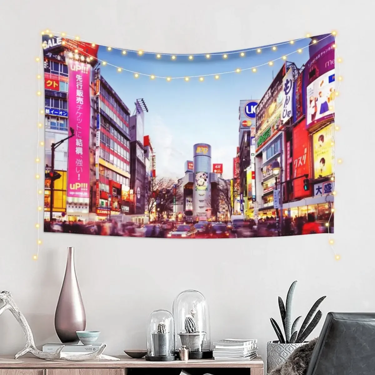 Rush hour at the Tokyo busiest intersection Shibuya crossing full of people art photo print Tapestry