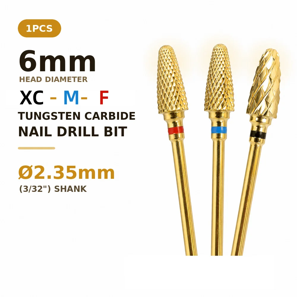 1PCS 6mm Nail Drill Bit Tungsten Carbide Fine Medium Coarse Rotary Burr Shank 235mm Gel Removal Shaping Tool 3 Types