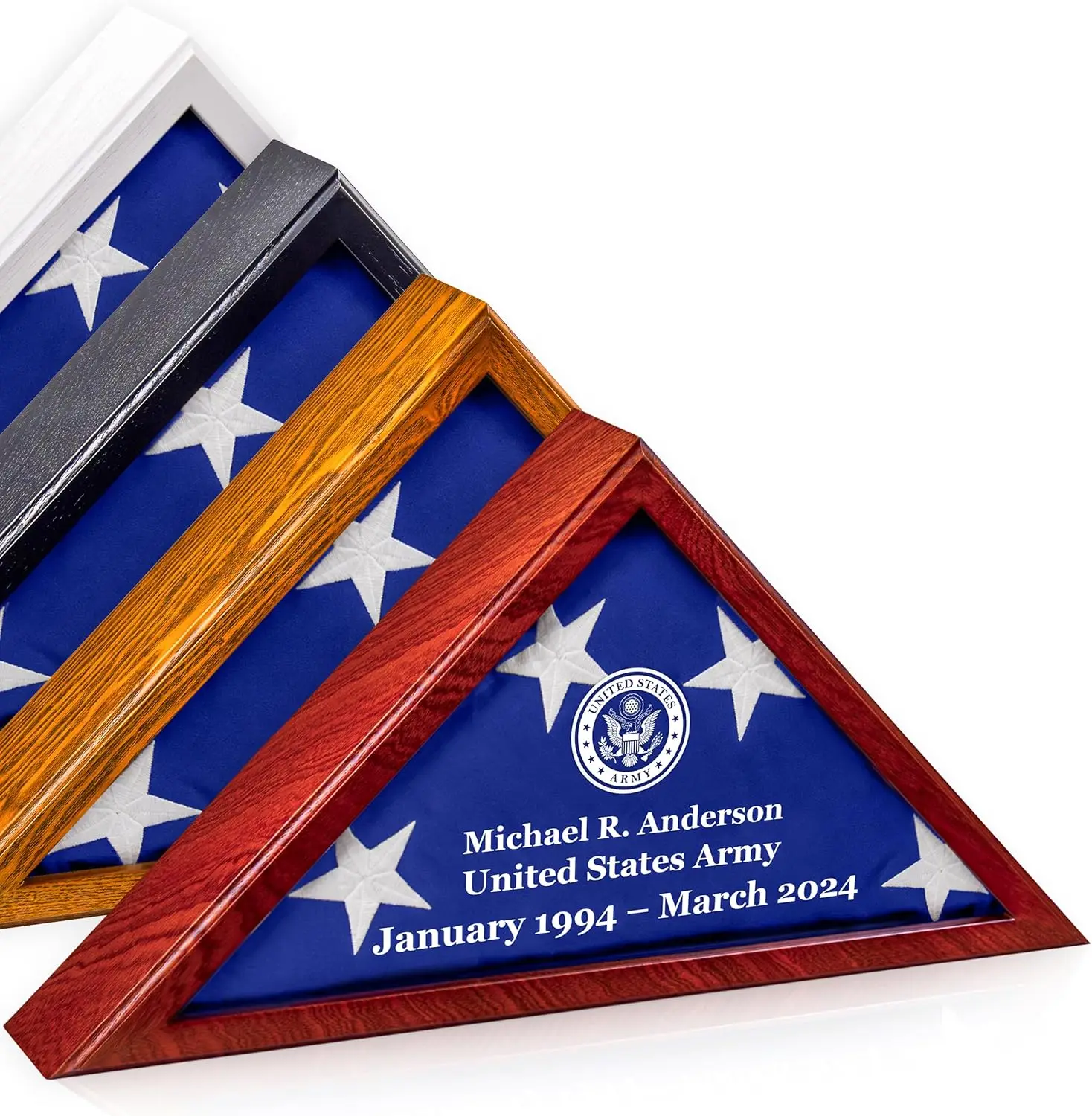 Personalized Flag Display Case for 5' x 9.5' Flag – All Military Branches Available, Veteran Memorial Display Case with Glass Fr