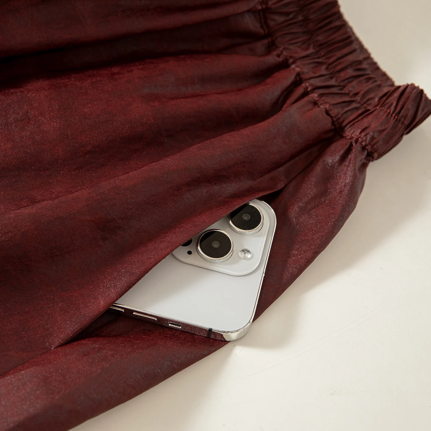 Winsleter-100%本物のシルク水洗いガーゼエレガントスカート、伸縮性ウエストクラックル、女性通勤ランタンスカート、2025年秋B59668CC