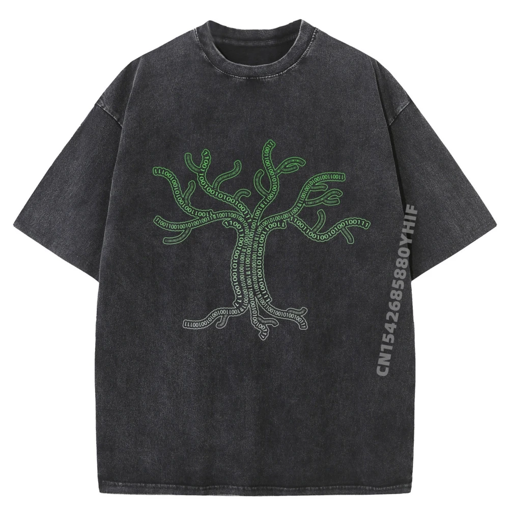 

Cool Binary Tree Coding Pc Computer Tshirt Mans Camiseta Street Wear T Shirt Graphic Printed Washed Vintage Tops