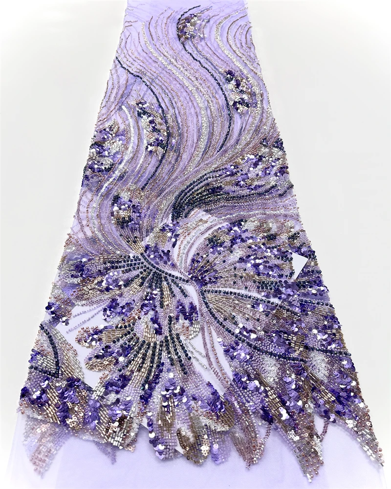 

2025 Luxury French Mesh Embroidery Beaded Lace Fabric African Nigerian Sequins Lace Fabric For Wedding Dress Sewing Material