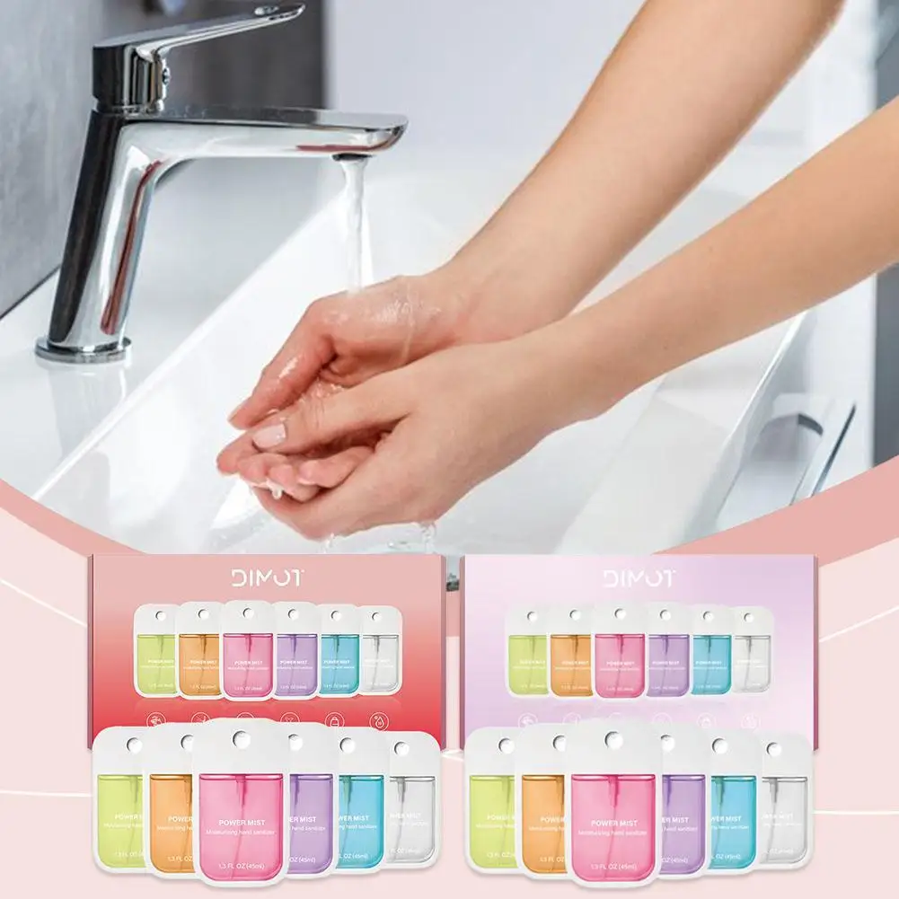 6pcs 45ML Portable Hand Sanitizer Spray Disposable Moisturizing Gentle Oil Control Hand Sanitizer Spray Hand Cleaning Liquid