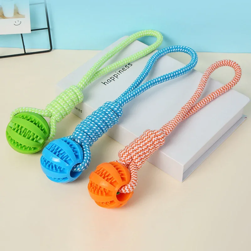 Interactive Puppy Toys Balls with Rope for Small Dogs Chew Teeth Cleaning Rubber Balls Pet Dog Rope Chew Toys Tug of War Playing