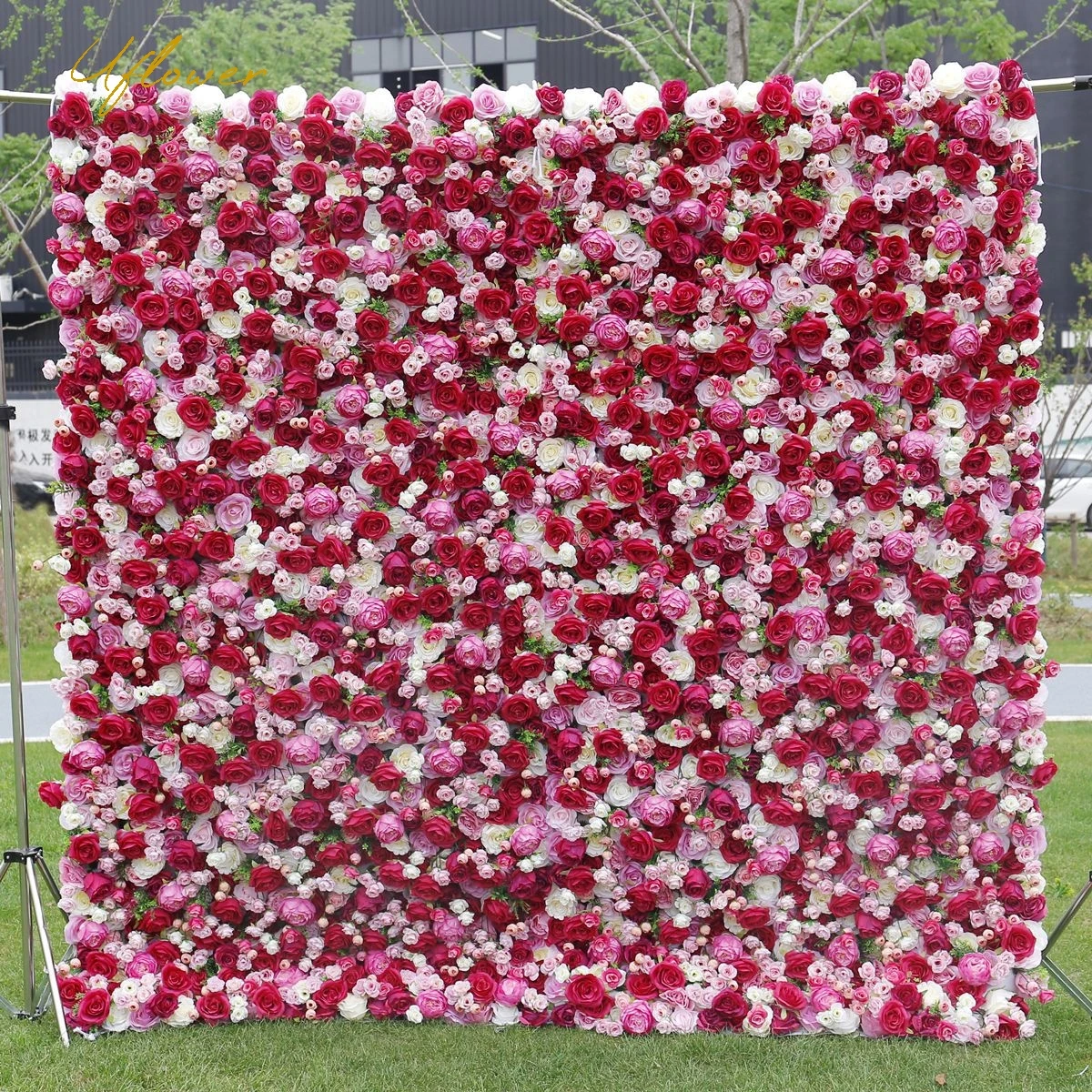 Uflower Wedding Red White Rose 5D  Artificial Flower Wall Row Arch Backdrop Fabric Floral Event Party Prop Floral Arrangement