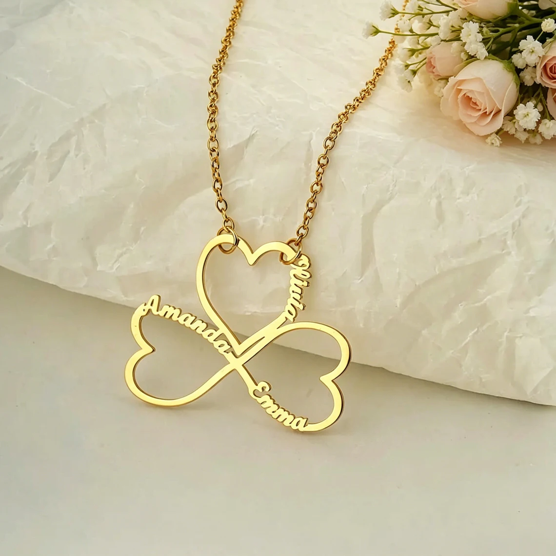Personalized Custom Multiple Names Necklace Stainless Steel Couple Kids Family Members Name Heart Pendant Necklace Jewelry Gift