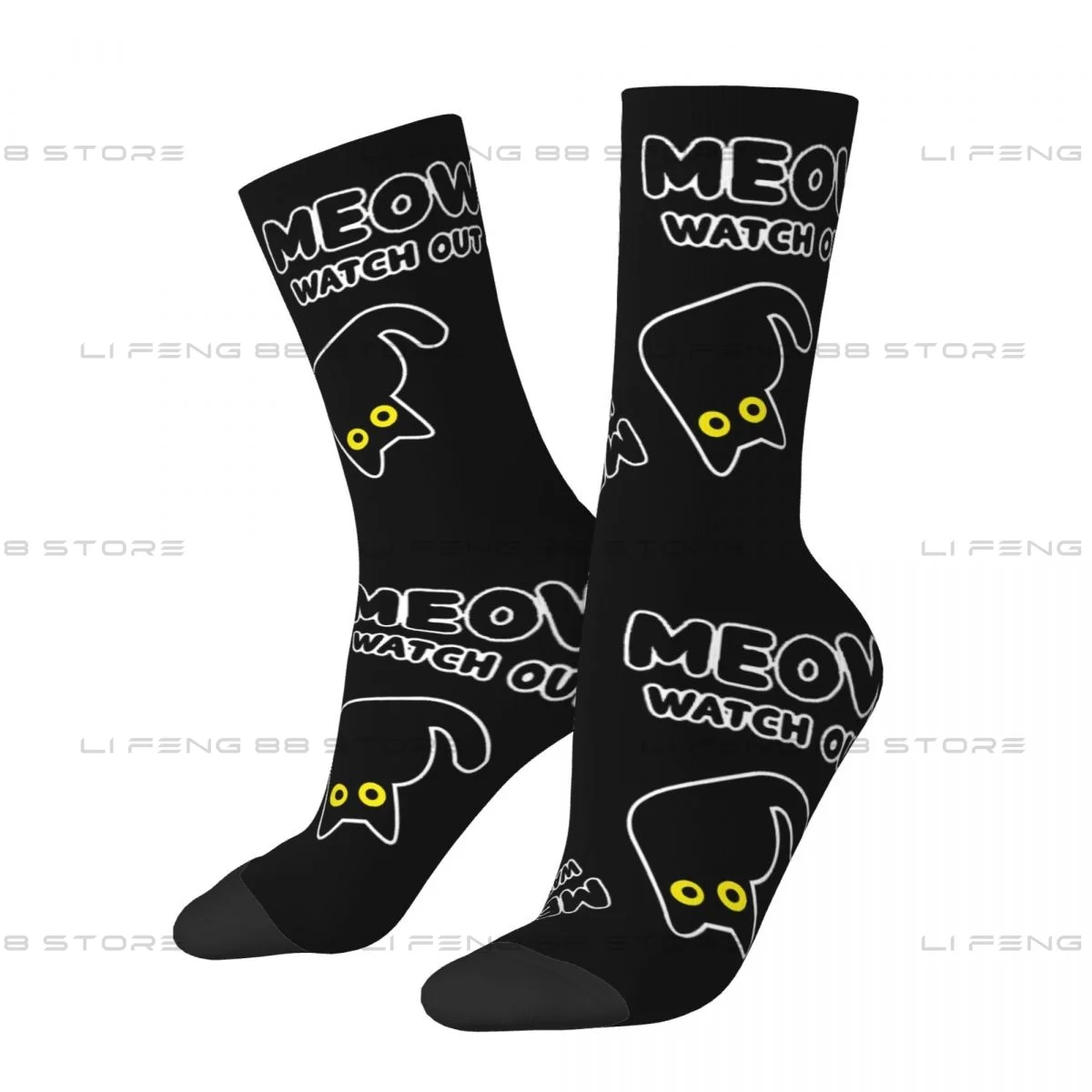 

Meow, Watch Out Black Cat Unisex Winter Socks Hiking Happy Socks Street Style Crazy Sock