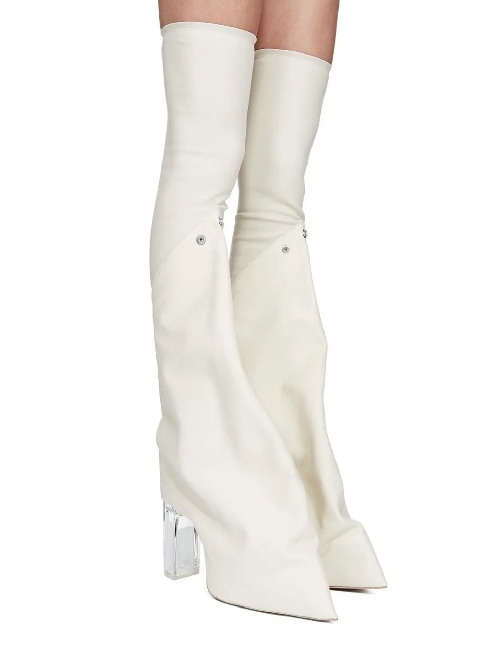 Two-Way Wear Sold Pointed Toe Over-The-Knee Women Boots Transparent Chunky High Heels Buttom Design Large Size Shoes