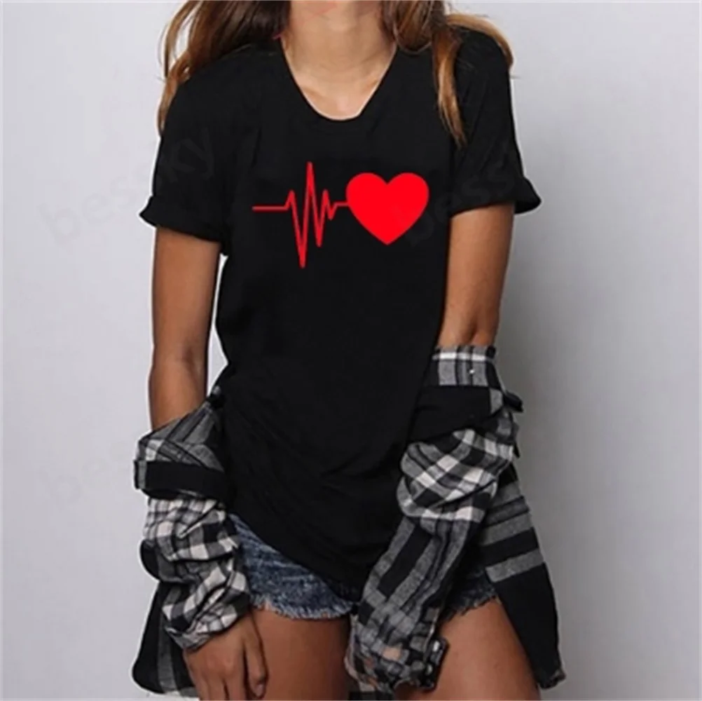 

Women's electrocardiogram short sleeved T-shirt casual versatile top