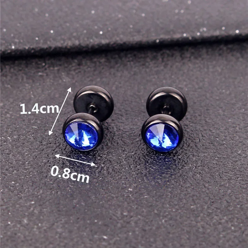 High Grade Satellite Stone Round Stud Earrings Stainless Steel 8mm Barbell Style Geometric Ear Jewelry Gifts For Women Men