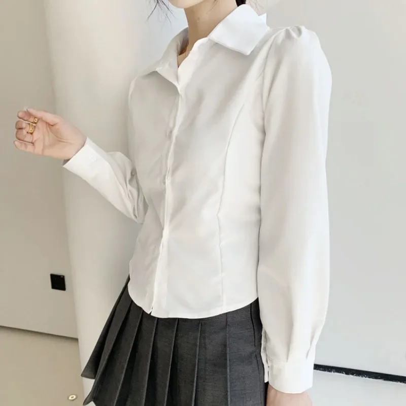 Women Shirts Simple Solid Lace-up Design Chic Spring JK All-match Daily Preppy Style Leisure Ins Defined Waist Classic Popular