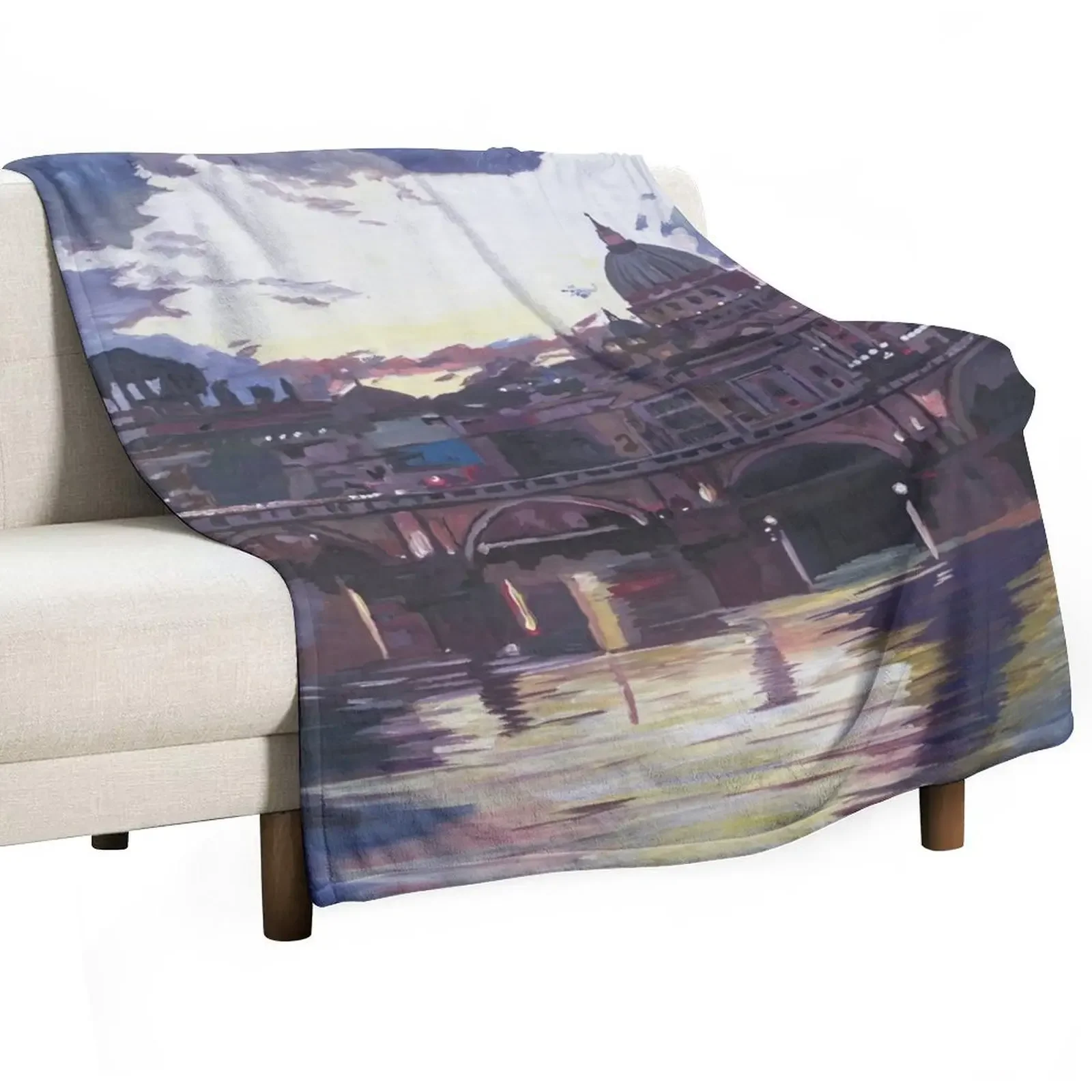 Rome Italy Spectacular Sunset over St Peter Vatican with Tiber and Bridge Throw Blanket Large Decorative Throw Blankets