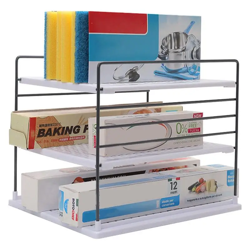 

Food Wrap Storage Organizer Multi-layer Dish Container Storage Rack Assemble Water Filter Hole Design Shelf For Desk Storage Box