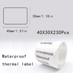 Fita impermeável etiqueta branca, etiqueta etiqueta etiqueta para E210, impressora M110, M220, 5PK, E210, P50, 40x30mm, 230pcs por rolo