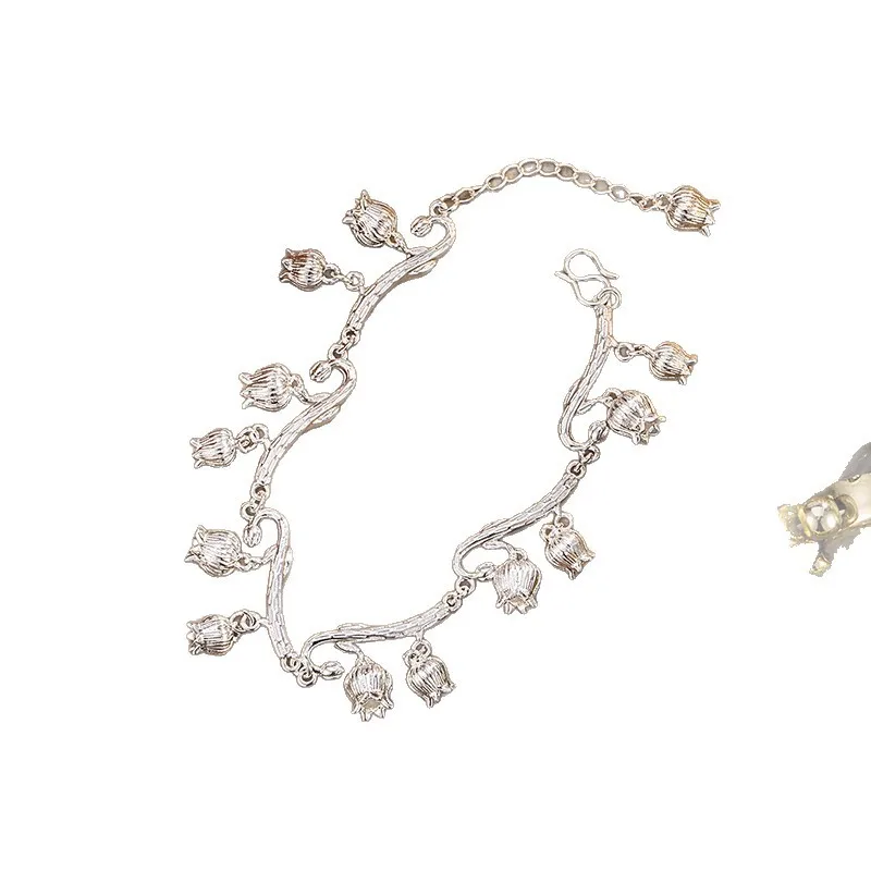925 Sterling Silver Jewelry Lily of the Valley Tassel Flowers Charm Bracelet for Women Homme Luxury Wedding Party Gift