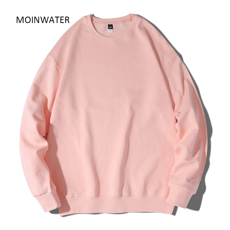 MOINWATER New Women Cotton Terry Sweatshirts Female Light Blue Hoodies Lady Casual Long Sleeve Tops for Spring Autumn MH2202