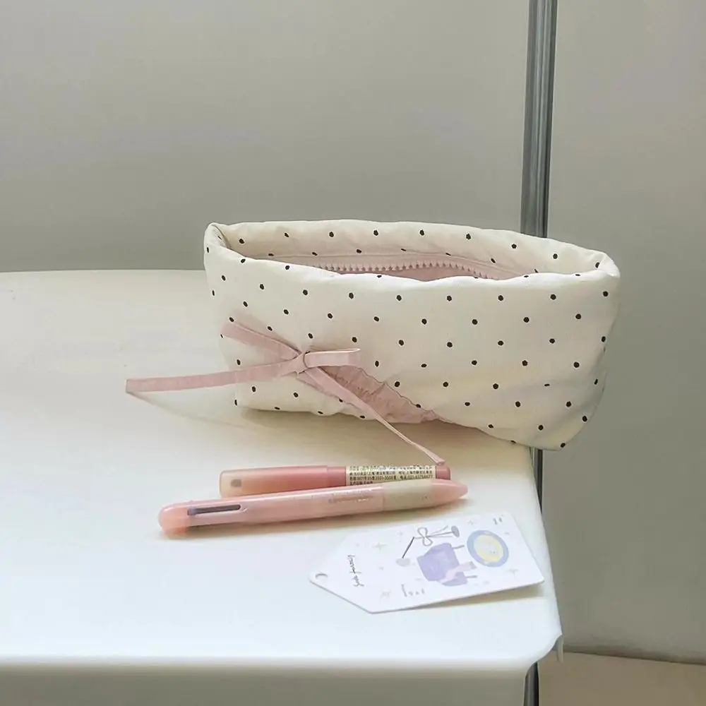 لطيف Bowknot موجة نقطة مقلمة الإبداعية المحمولة حقيبة التخزين متعددة الوظائف منظم قرطاسية لوازم الطلاب #1