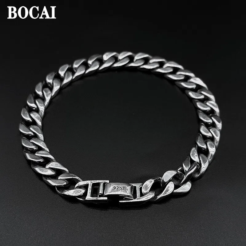 

BOCAI New S925 Silver Trendy Men Cuban Bracelet Punk Style Simple Versatile High-Grade Fashionable Jewelry Accessories