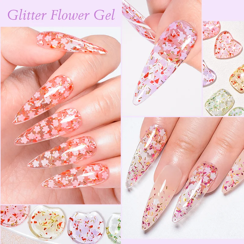 MEET ACROSS 8 Pçs/set Flor Seca Gel Unha Polonês Glitter Flor Natural Fada Série Soak Off UV Gel DIY Pintura Nail Art Kit