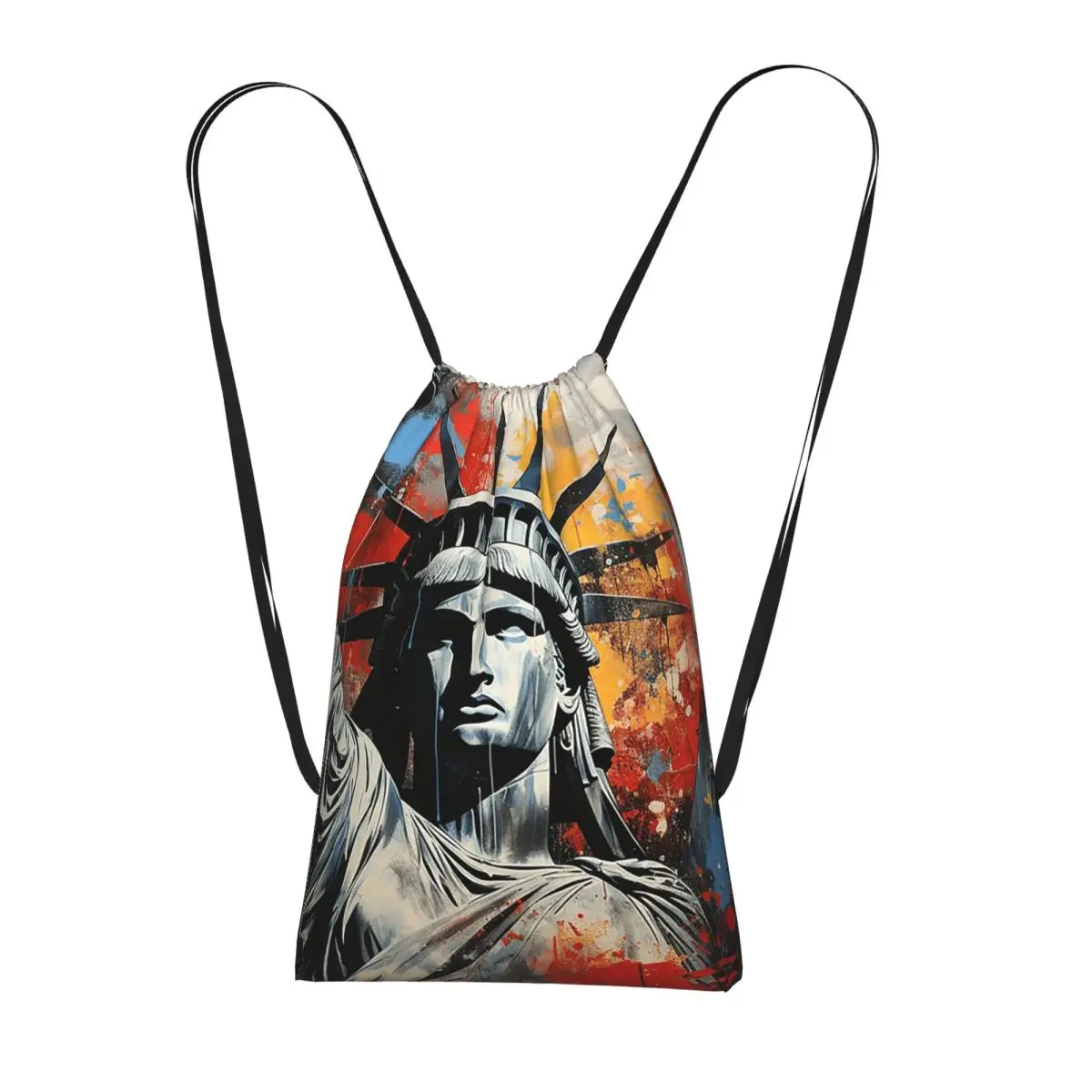 

Statue Of Liberty Graffiti Print Backpacks Fashion Drawstring Bundle Pocket Sports Bag Book Bags for Man Woman Students