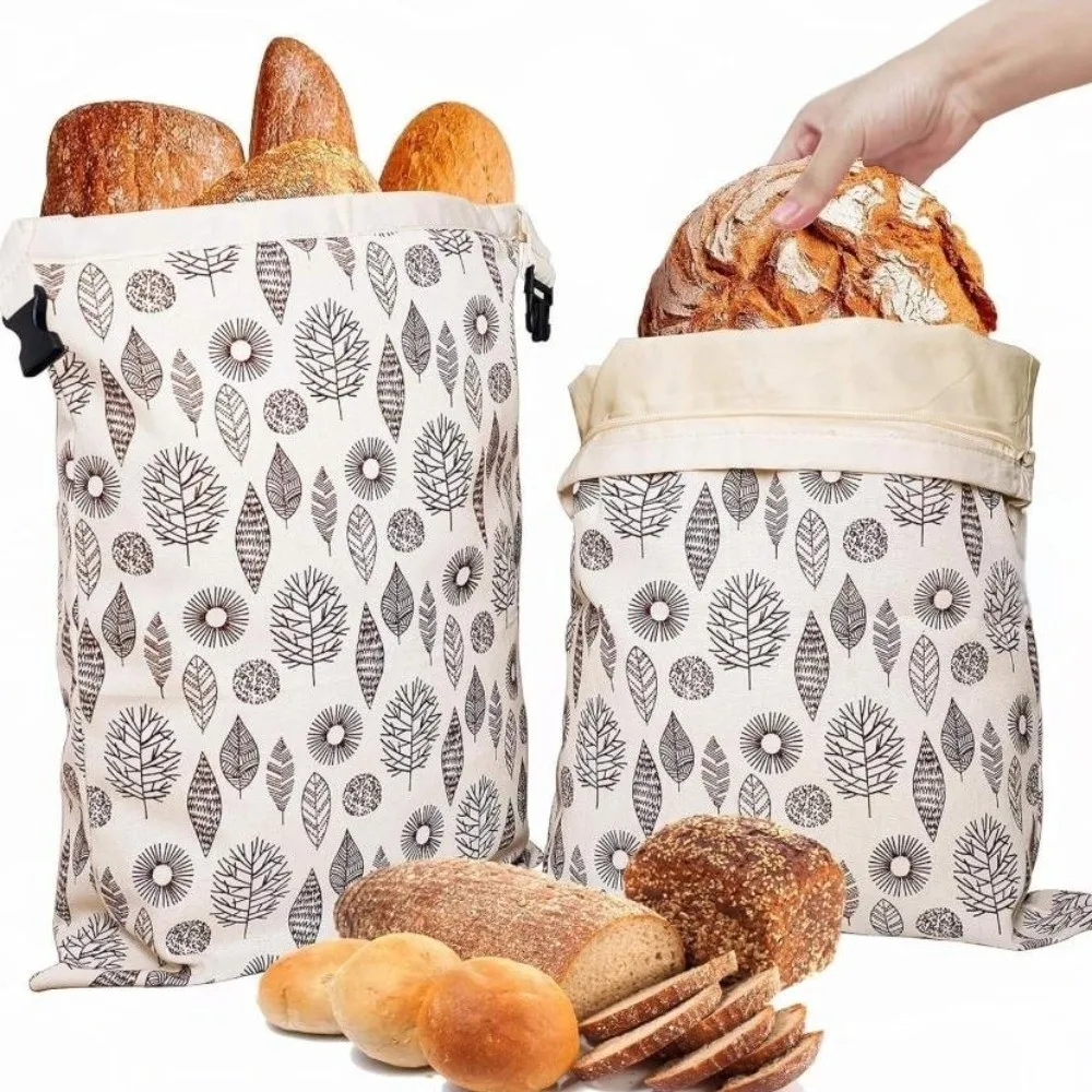 New Reusable Beeswax Bread Bags Cotton Fabric Beeswax Coated Bread Storage Bags 43*33cm Lock Closure Sourdough Bag Freezer Use