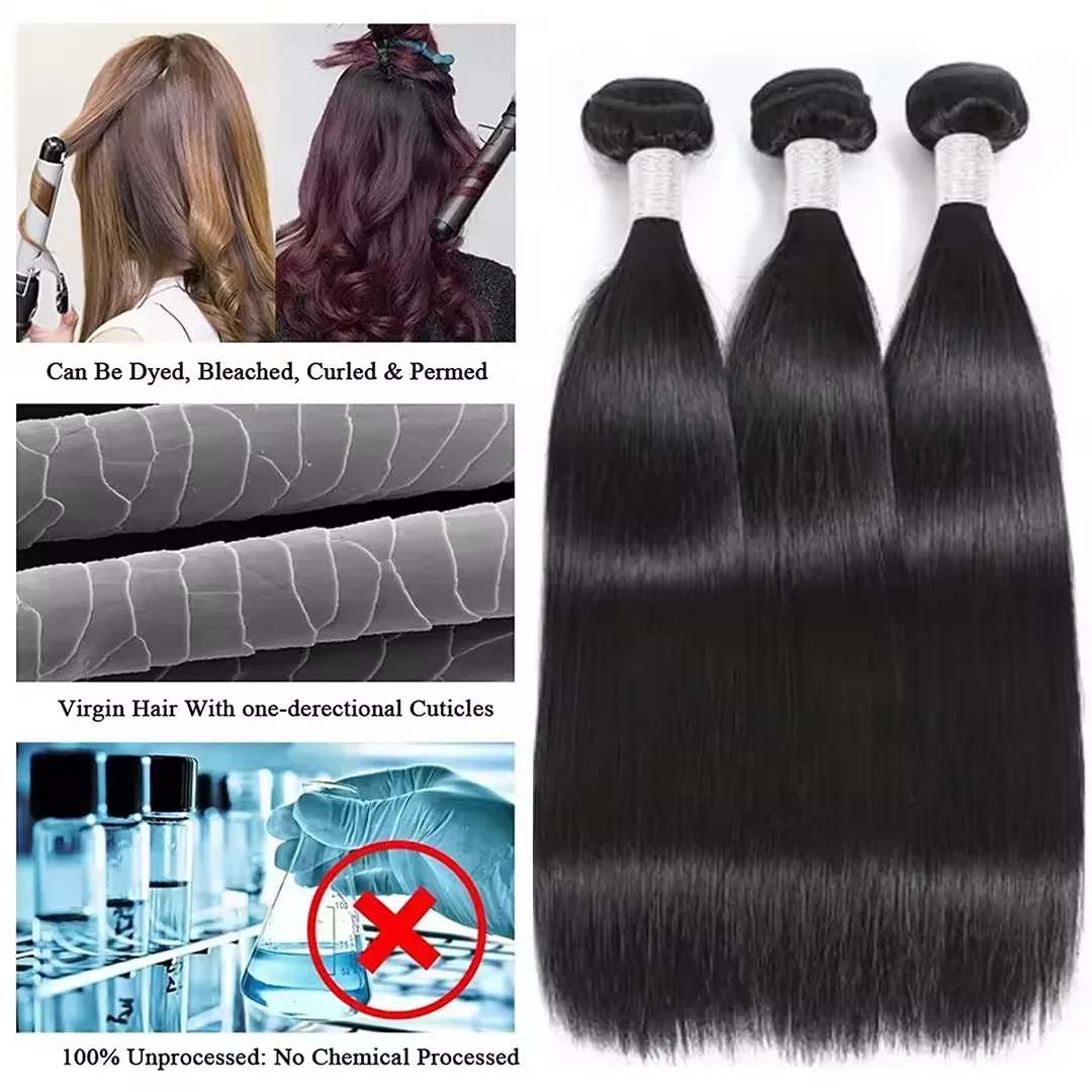 Extensiones de cabello humano ondulado para mujeres negras, extensión de cabello liso negro, 100% cabello humano Real, 32 34 y 36 pulgadas
