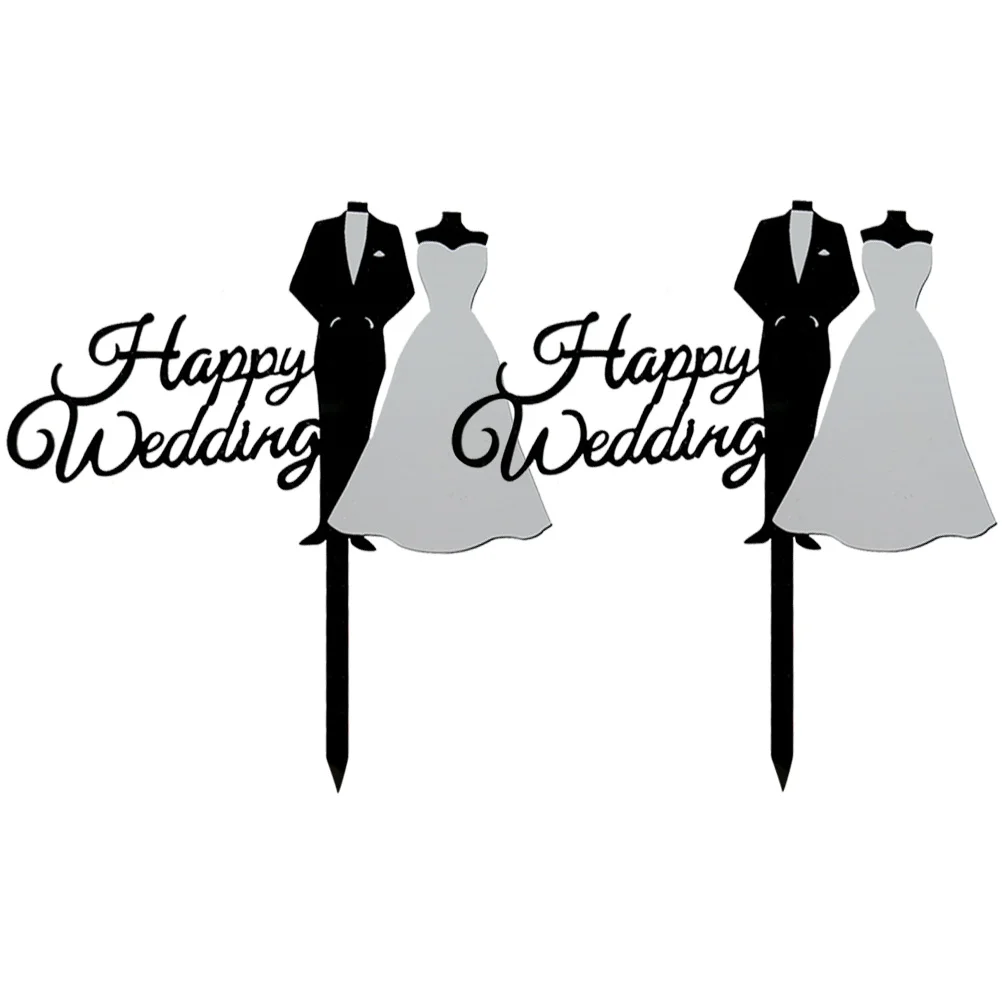 2 Pcs Decoration Decorative Cake Toppers Wedding Theme Acrylic Insert Card Props