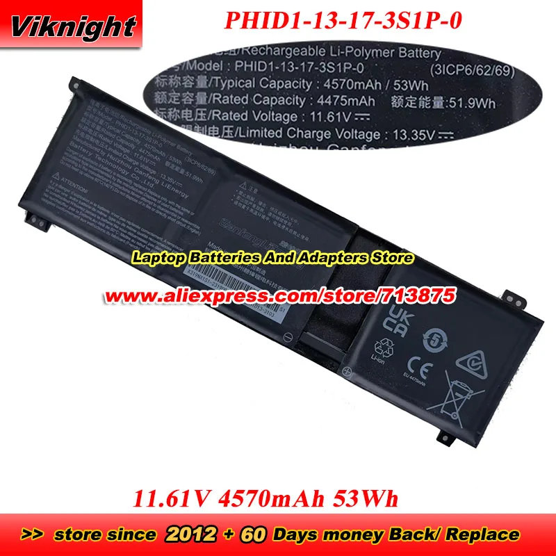 Genuine PHID1-13-17-3S1P-0 Battery 11.61V 4570mAh 53Wh PHID1-00-15-3S1P-0 For MECHREVO F1 laptop Battery
