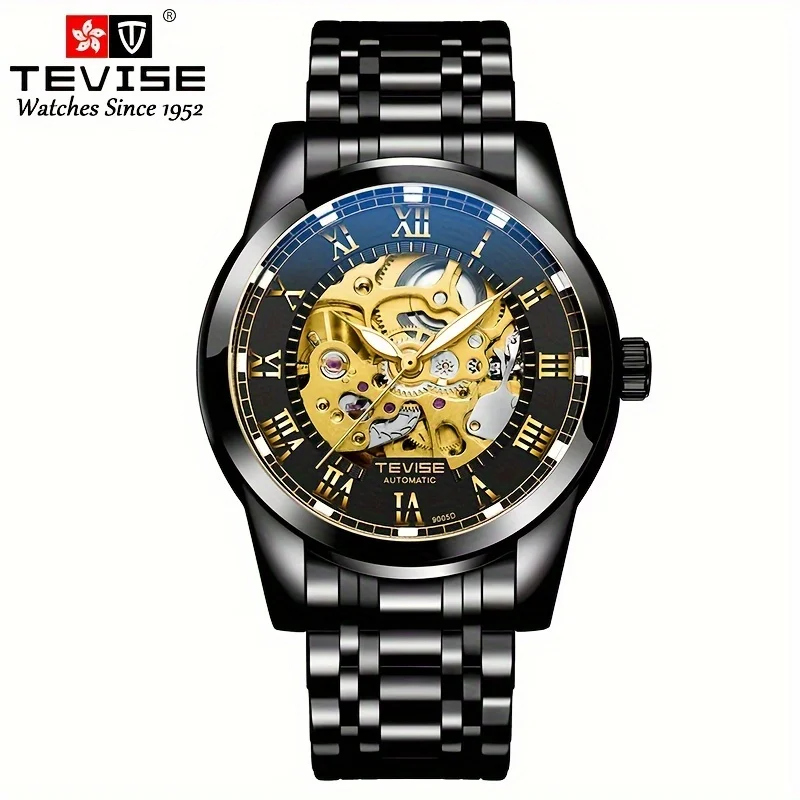 Tevise Mechanical Watch for Man Business Watch HOLLOW Wristwatch Automatic Watch Gold Luxurious Watch