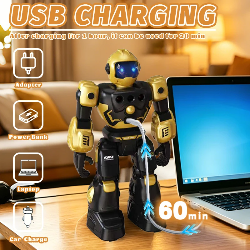 RC Gesture Robot with Music & Lights, Multi-Function Programmable Remote Control Robot, Cool Action Figure Toy for Kids Age 3+