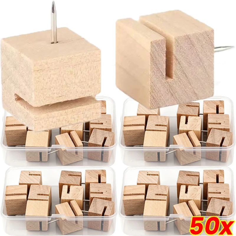 10/50pcs Wooden Push Pins with Box Thumb Tacks Decor Pin Cork Boards Map Photos for DIY Home Office Decorative Board Crafts