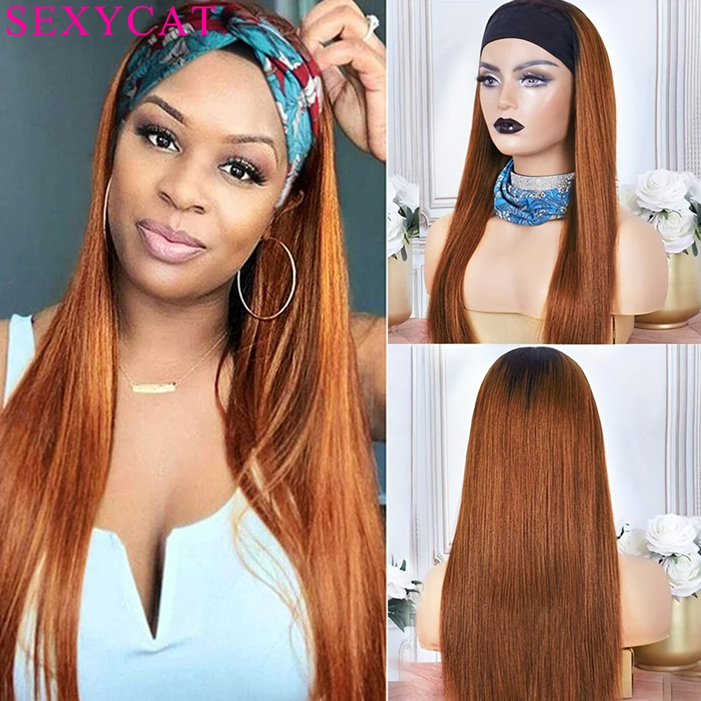 

SexyCat Highlight Headband Wigs Human Hair for Black Women 1B/30 Straight Headband Brazilian Wigs Glueless None Lace Front Wigs