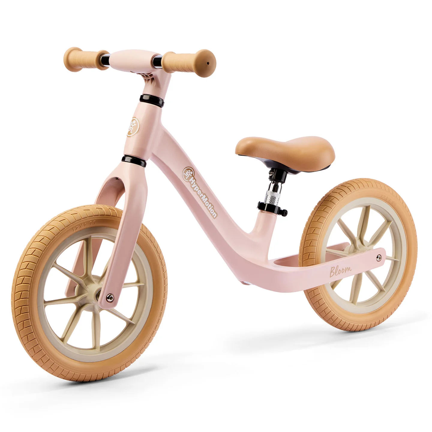 Hypermotion Bloom 12 Inch Loopfiets Poederroze Lichtgewicht Fiets voor Kinderen 2+ Evenwichtsleren Magnesium Frame